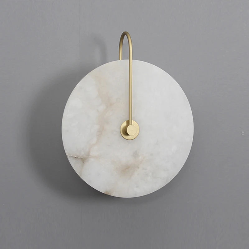 Natural Marble LED Wall Lamp Round Shape Gold Metal Free