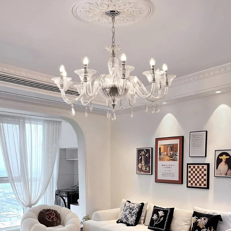 French Candle E14 Chandelier Living Room Creamy Pendant