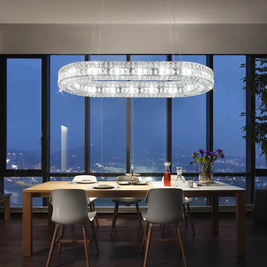 Dimmable LED Postmodern Crystal Chrome Golden Round Oval