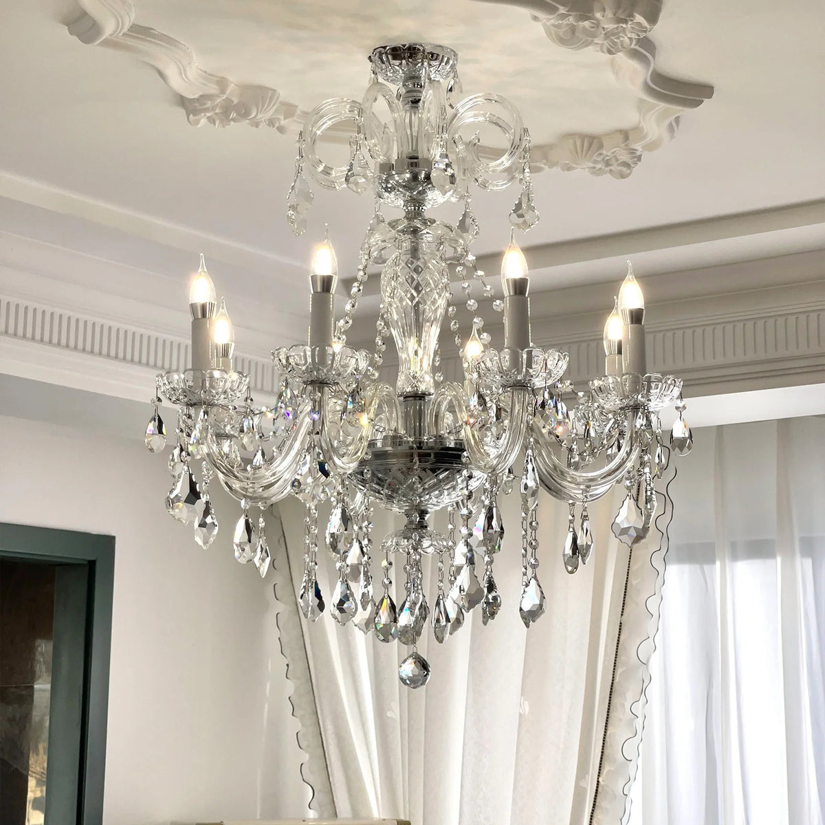 French Black Chandelier Living Room Glass Candle E14 Pendant
