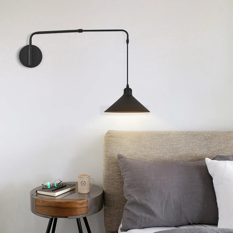 Black Metal Wall Light For Bedroom Bedside Reading Long Arm
