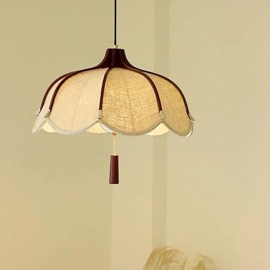 Chinese Wood E27 LED Fabric Pendant Lights Dining Room Drop