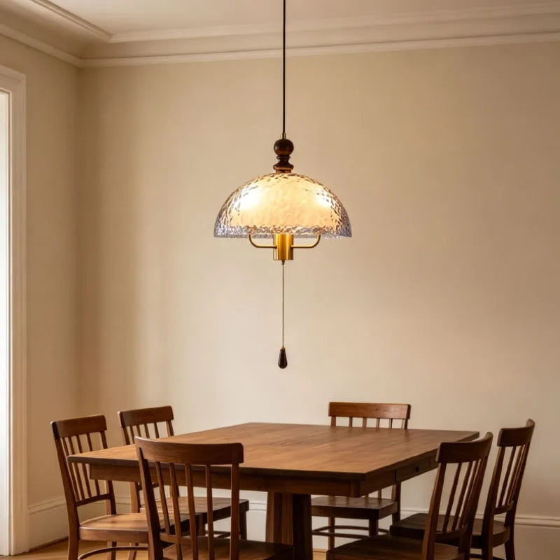 Acrylic Lampshade Pendant Lights Three E27 Bulb Brown Wood