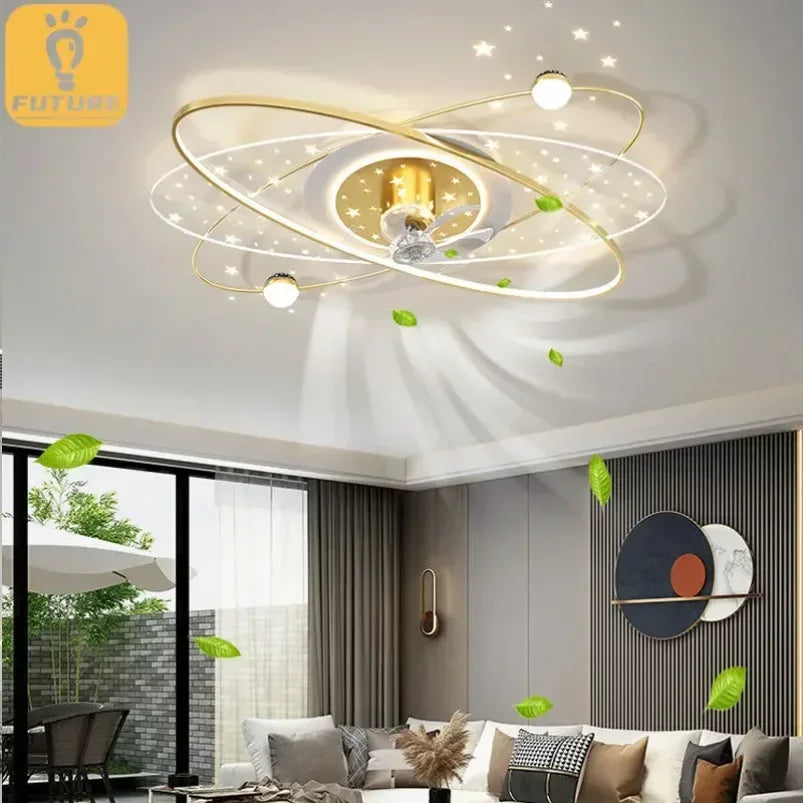 Living Room Ceiling Fan Light LED Shake Head Electric