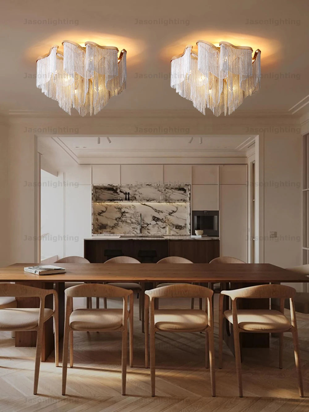 Black Gold Chrome Aluminum Chain Dimmable LED Pendant Light