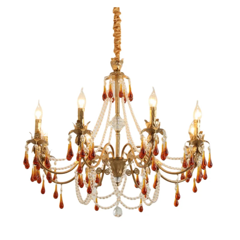 Living Room French Candle Chandelier Copper E14 LED Pendant