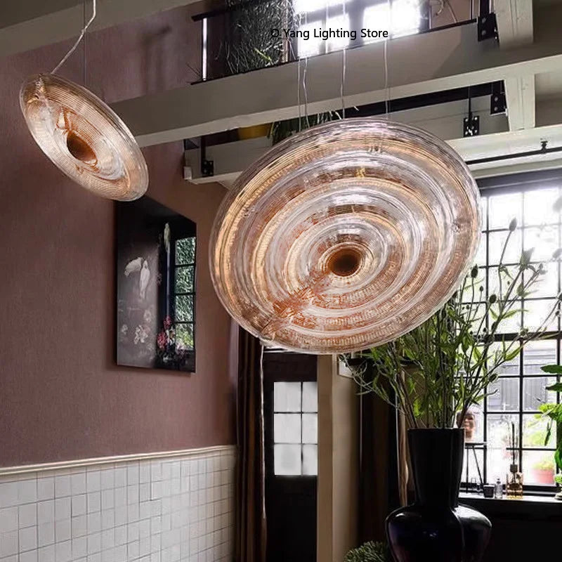 Corrugated Glass Pendant Light Art Round Lamp Nordic