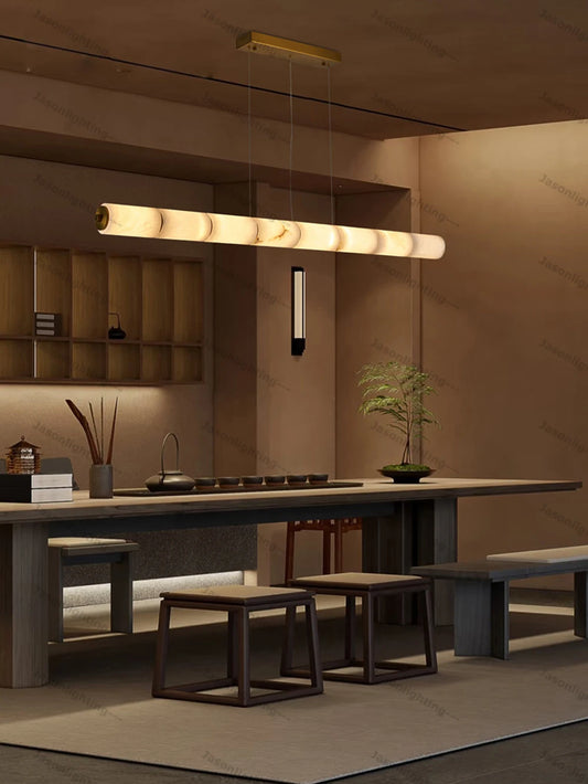 Chinese Marble Bamboo Art Dimmable LED Alabaster Pendant