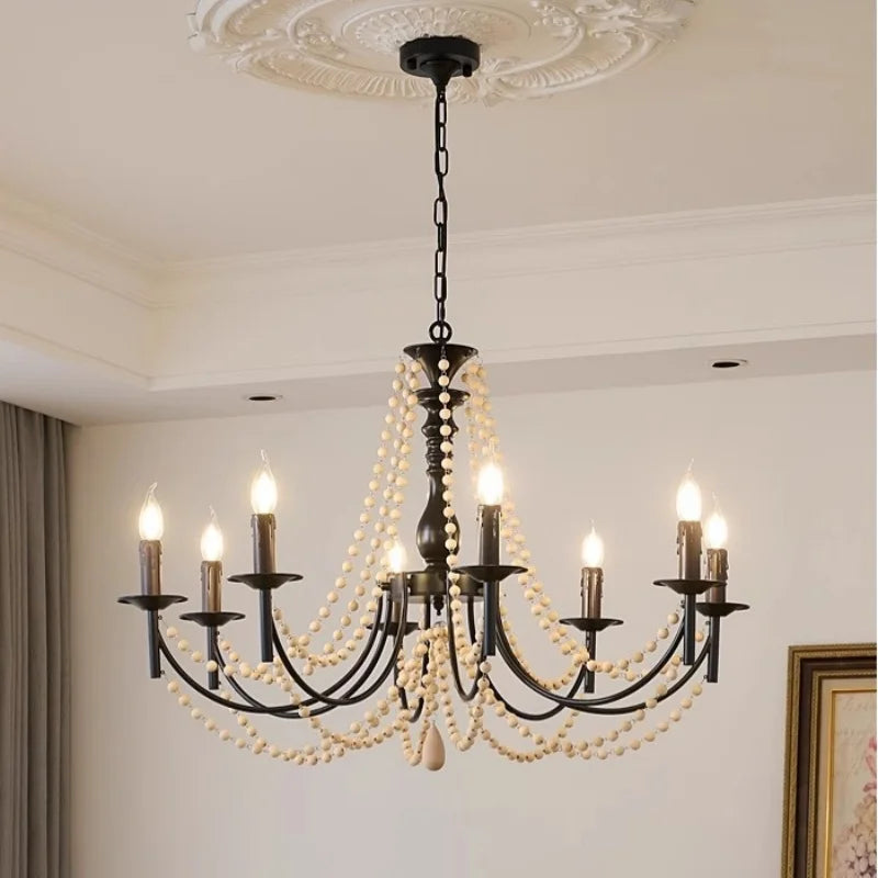 American Living Room Retro Candle Chandelier Black Metal E14