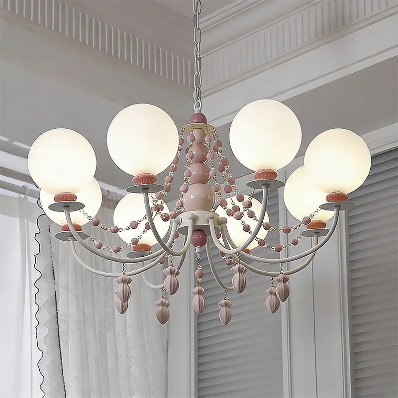 Nordic Creamy LED Chandelier Romantic French Ceramic Pendant