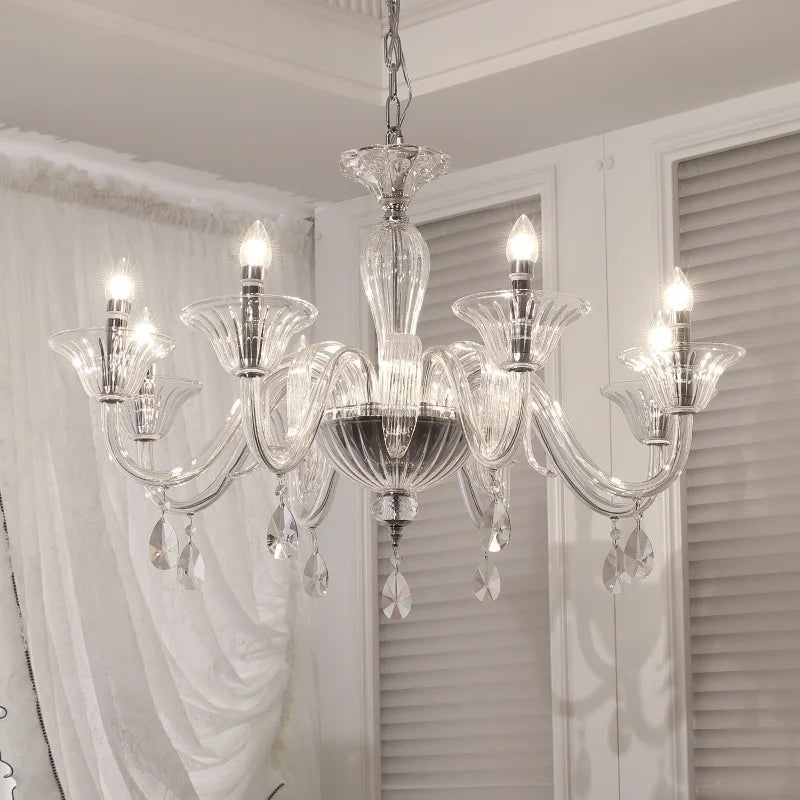 French Candle E14 Chandelier Living Room Creamy Pendant
