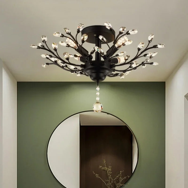Retro American Tree Ceiling Chandelier Crystals