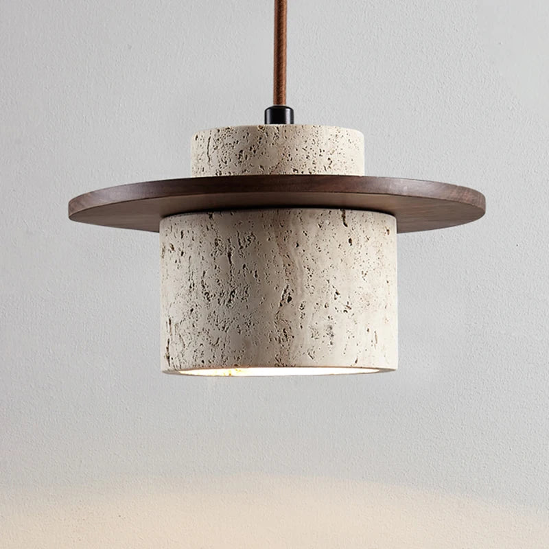 Stone Pendant Light Round Wood