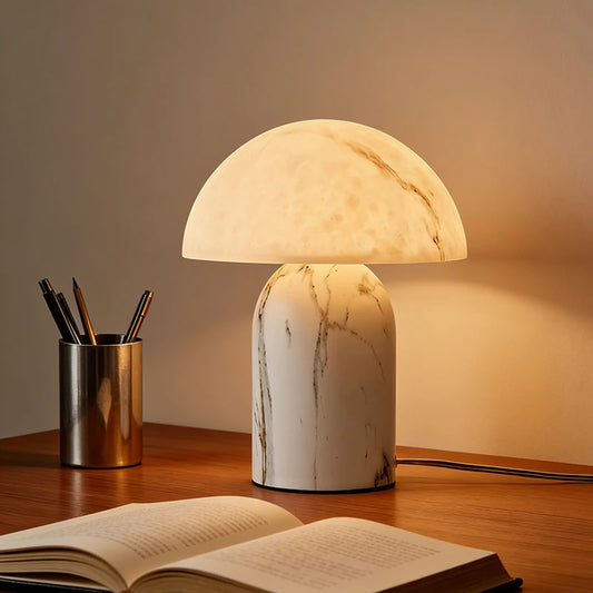 Metal Base White Resin Desk Light Lampshade Mushroom Shaped