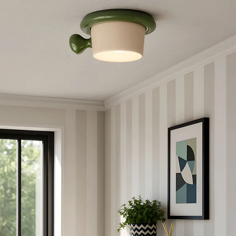 Creative Art Ceramics Metal Ceiling Light Cute Cup Shape G4