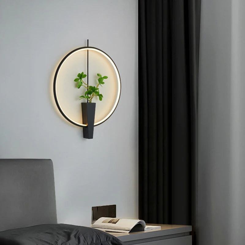 Aluminium Ring Wall Lamp 3000K White Black Without Plants