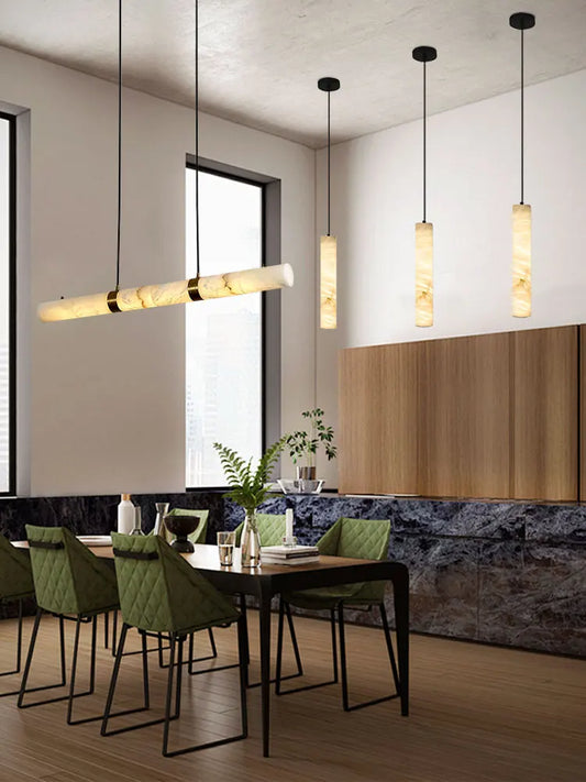Build Home LED Linear Marble Chandelier White Alabaster