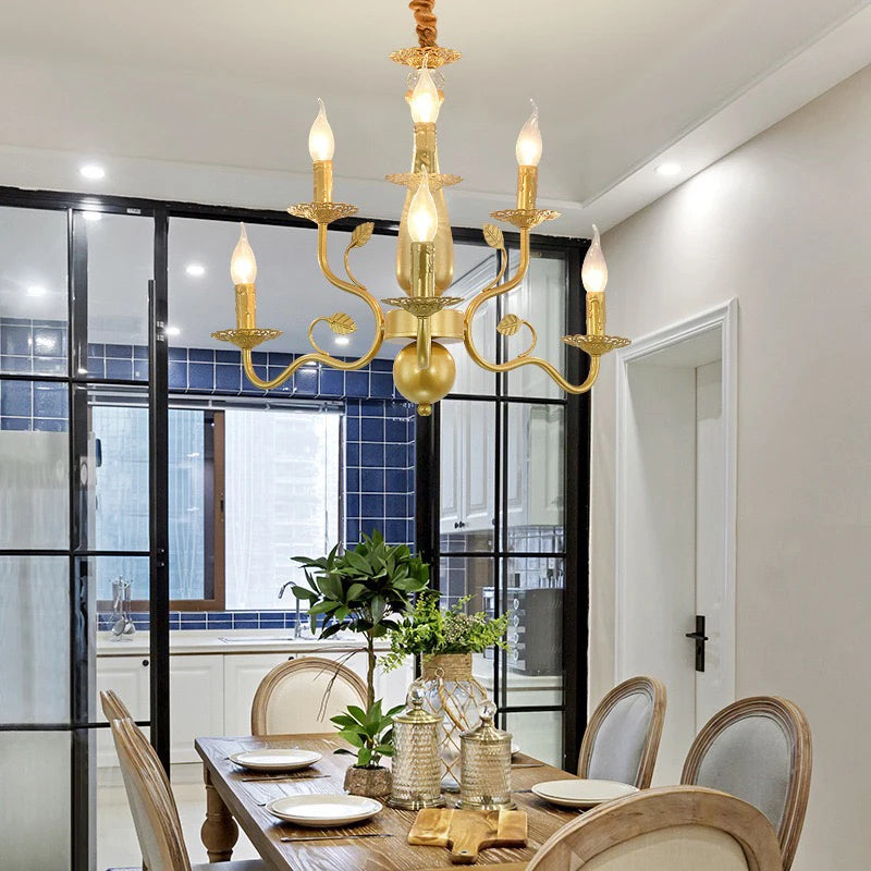 American Double Layer Candle E14 Chandelier Retro Painted