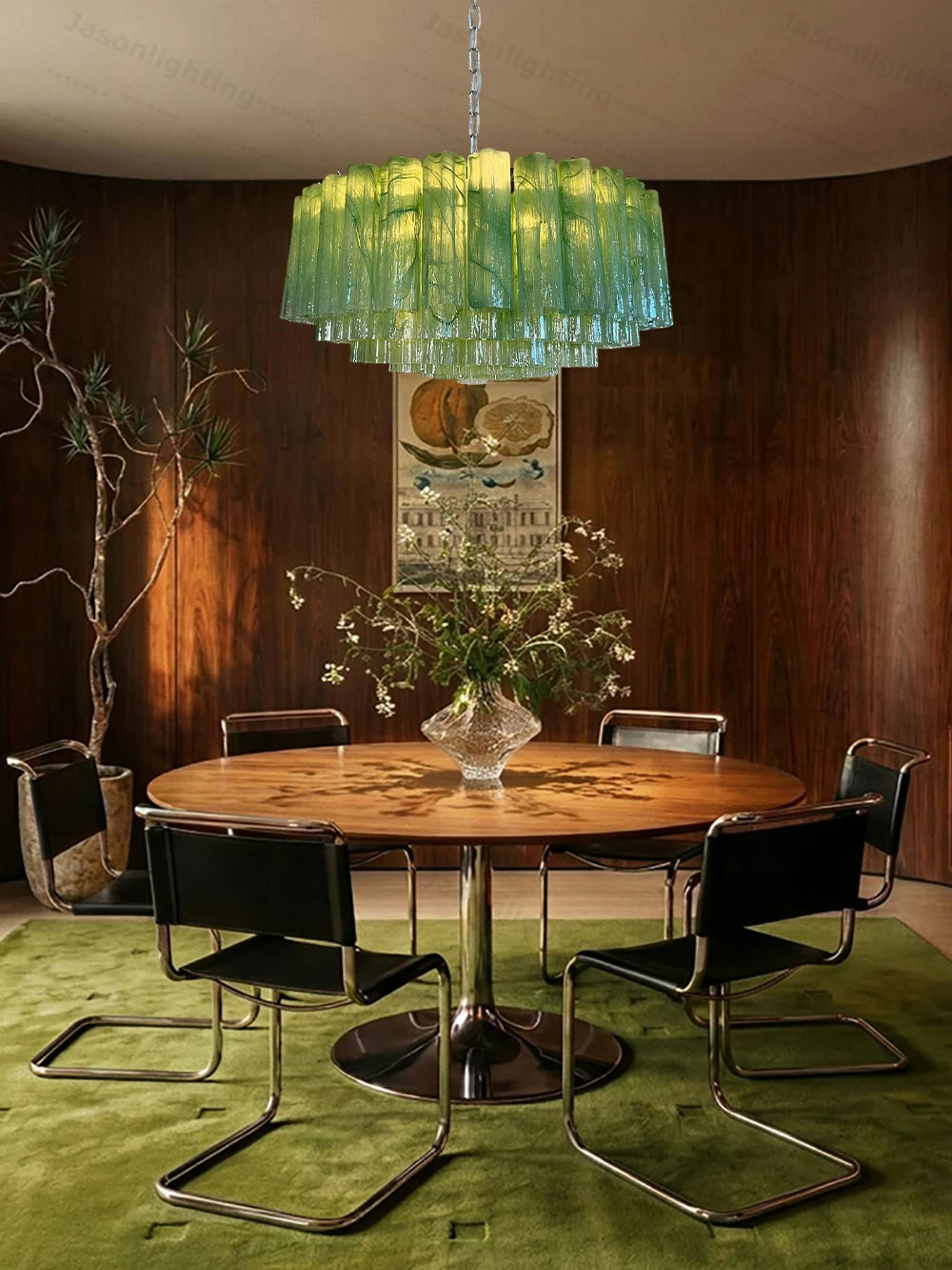 Home French Glass Art Round Dimmable LED Chandelier