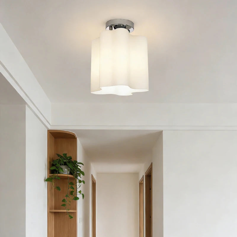 White Glass Ceiling Light E27 Bulb