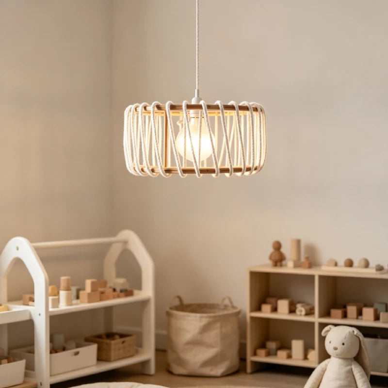 Creative White Red Yellow Rope Pendant Light E27 Bulb Wood