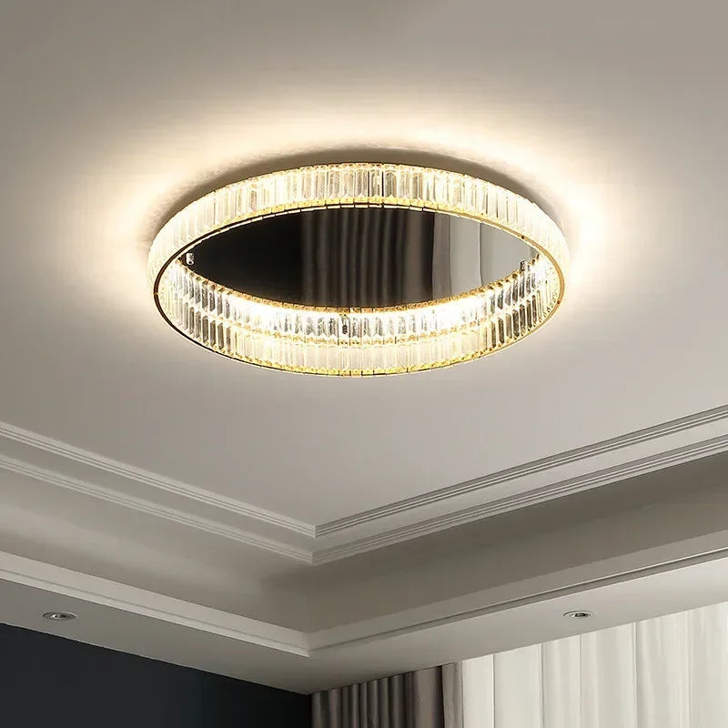 Crystal LED Dimmable Ceiling Lights Living Room Gold Steel