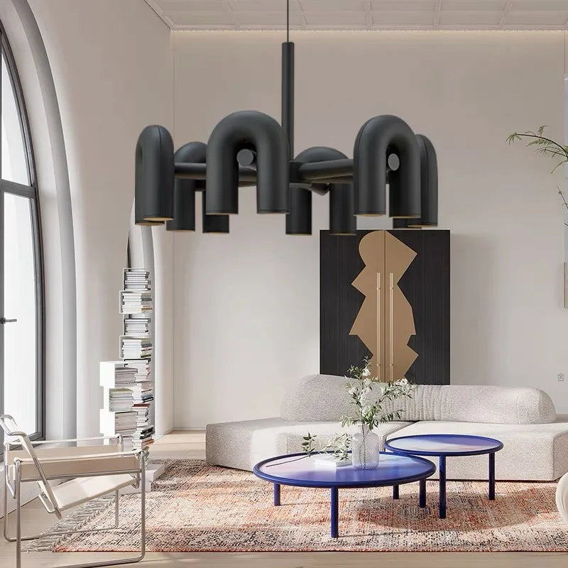 Art Chandelier Black Orange Gray Metal