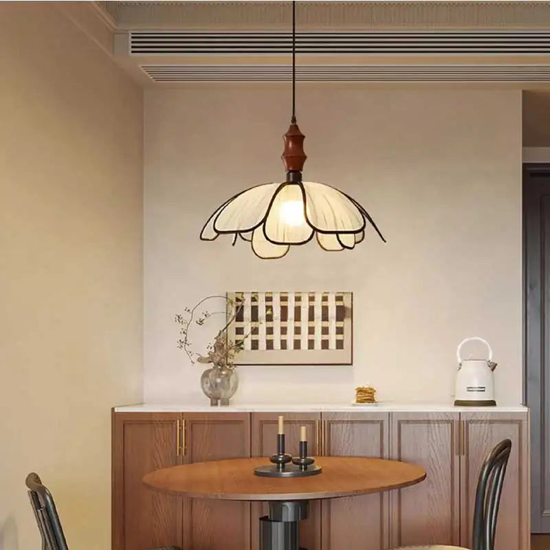 Bedroom French E27 Ceiling Light Abaca Oak Petal Mounted