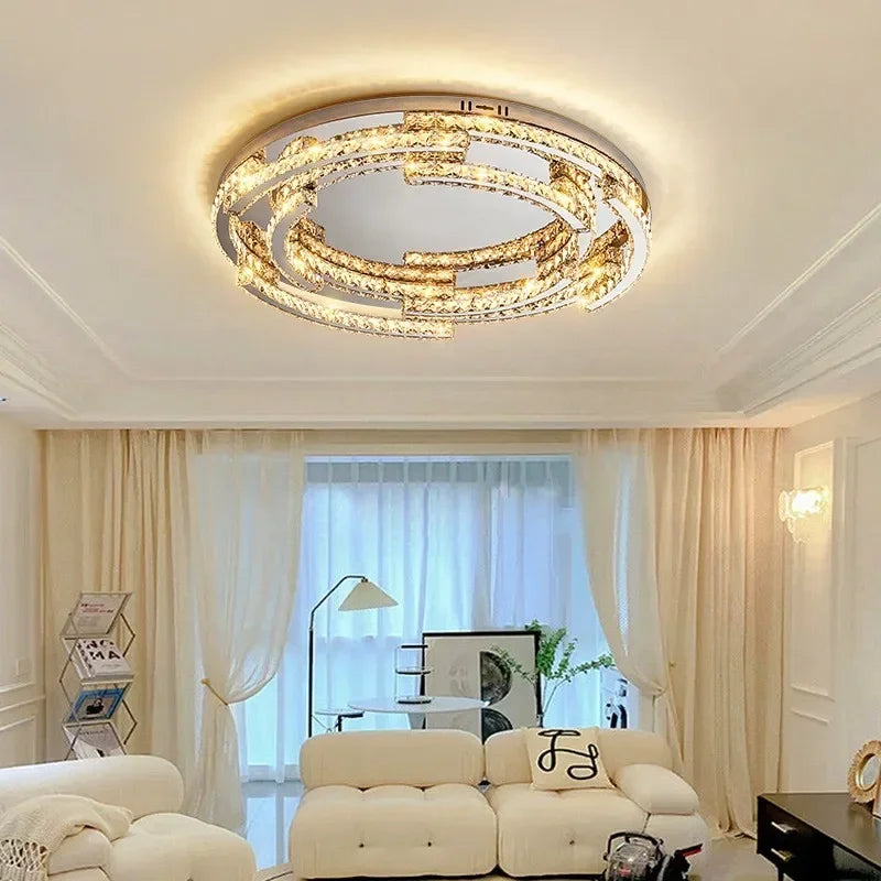 Crystal LED Ceiling Lamp Foyer Shiny Steel Luminaires
