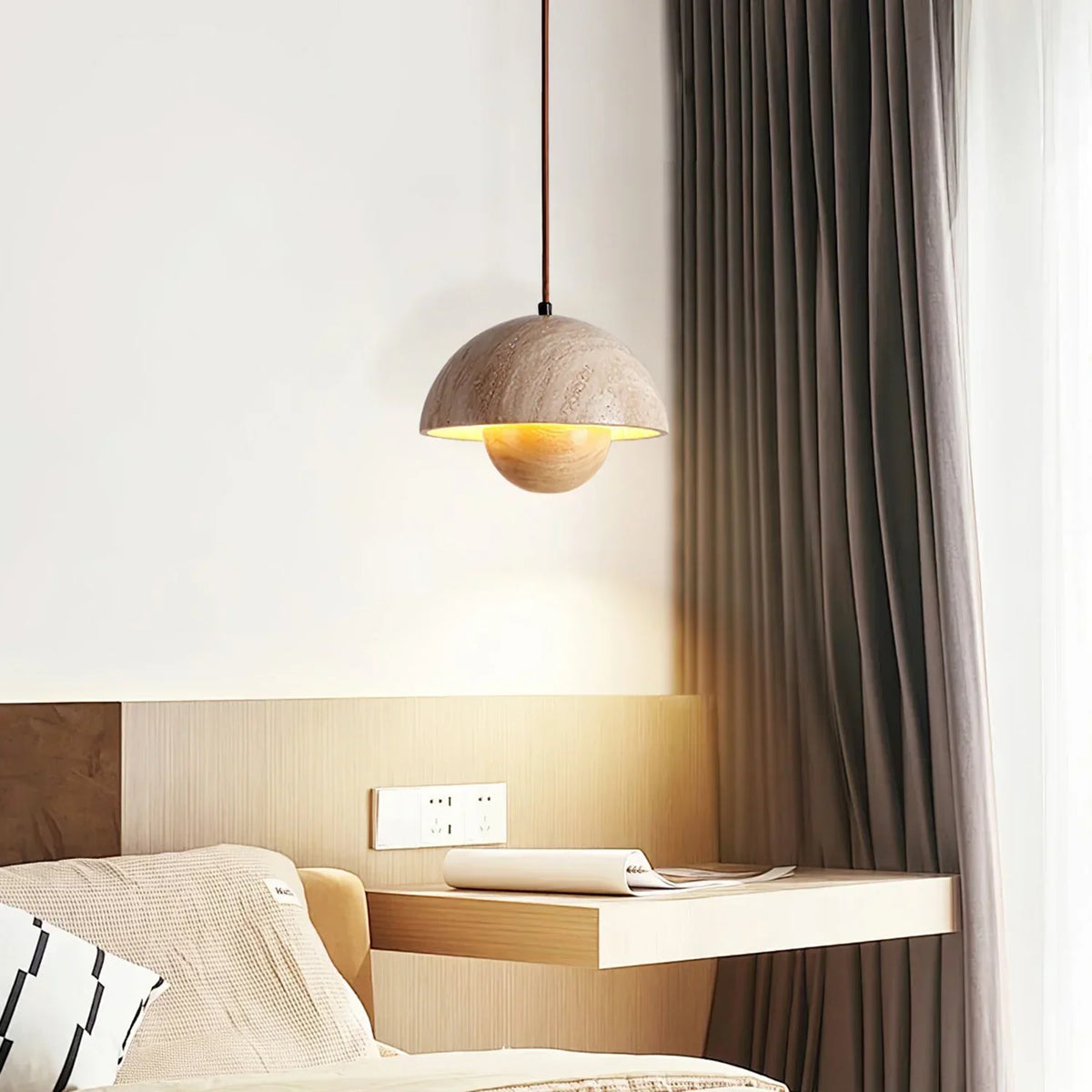 Semicircular Bud Travertine Pendant Lamp – Travertine detail 4