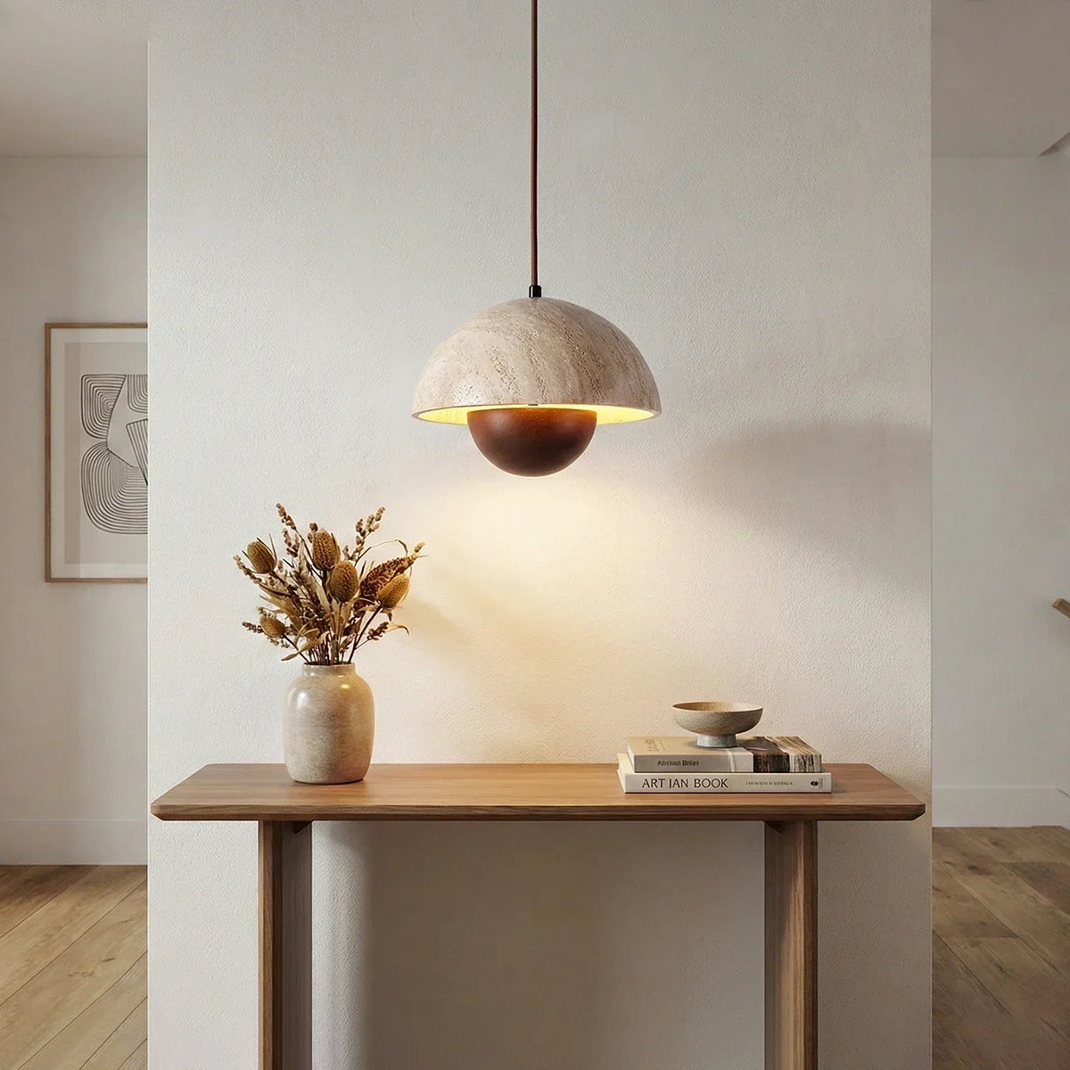 Semicircular Bud Travertine Pendant Lamp – Travertine detail 5