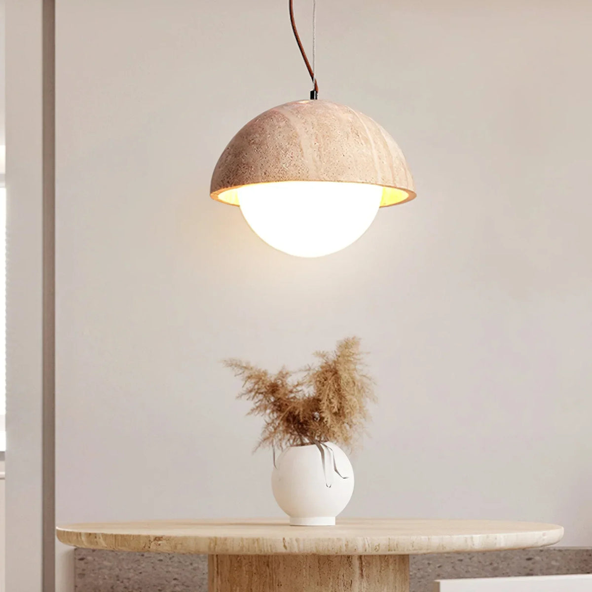 Semicircular Travertine Crescent Glow Pendant Lamp – Travertine detail 5
