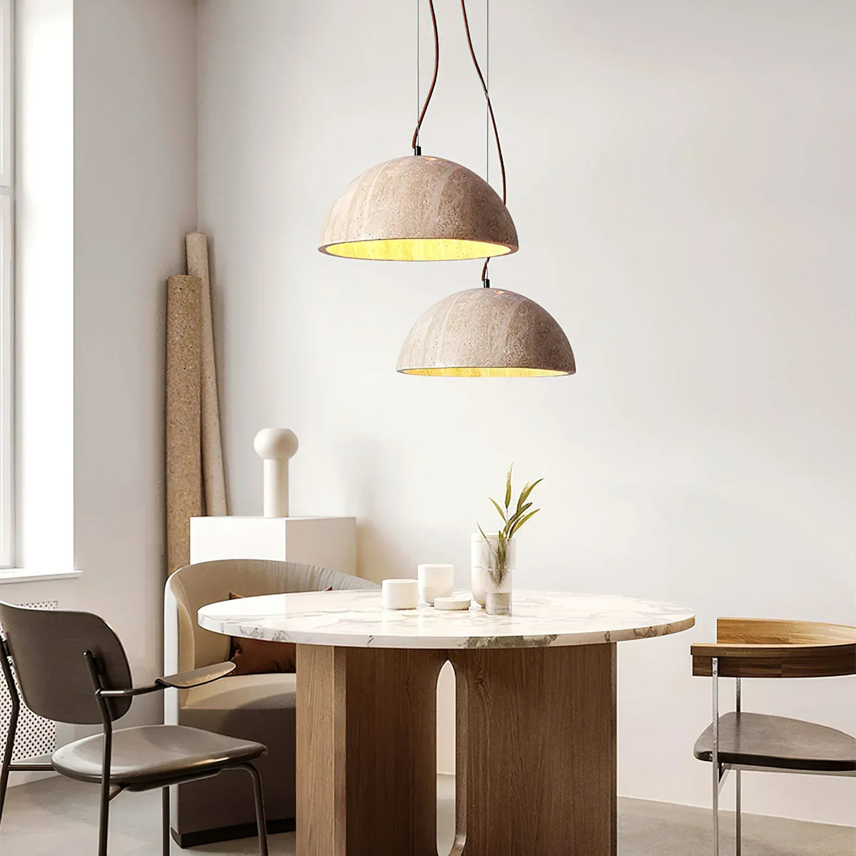 Semicircular Travertine Crescent Glow Pendant Lamp – Travertine detail 2