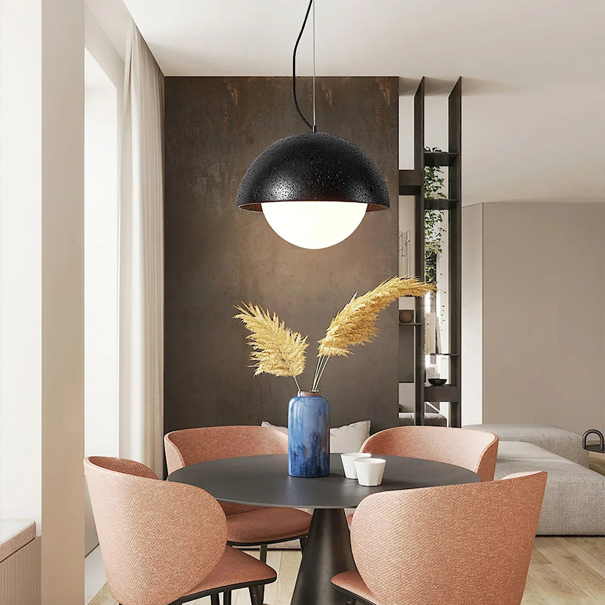 Semicircular Travertine Crescent Glow Pendant Lamp – Travertine detail 3