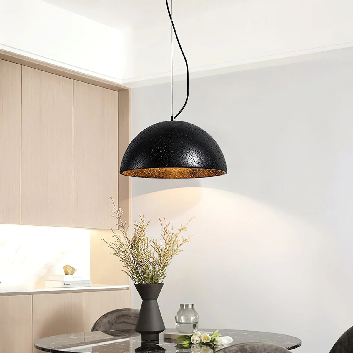 Semicircular Travertine Crescent Glow Pendant Lamp – Travertine detail 4