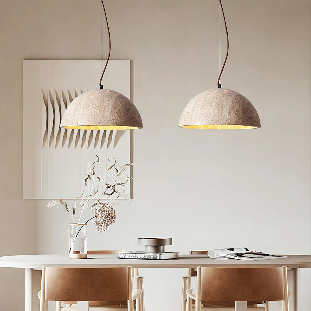 Semicircular Travertine Crescent Glow Pendant Lamp – Travertine detail 6