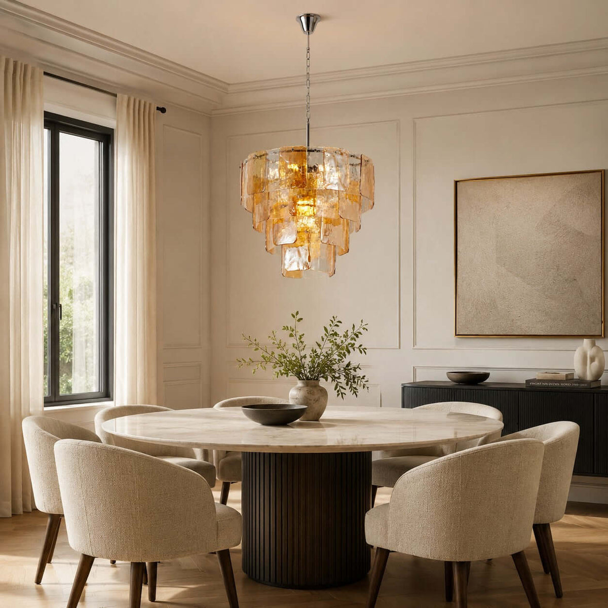 Layered Amber Glass Sculptural Chandelier – Glass detail 10