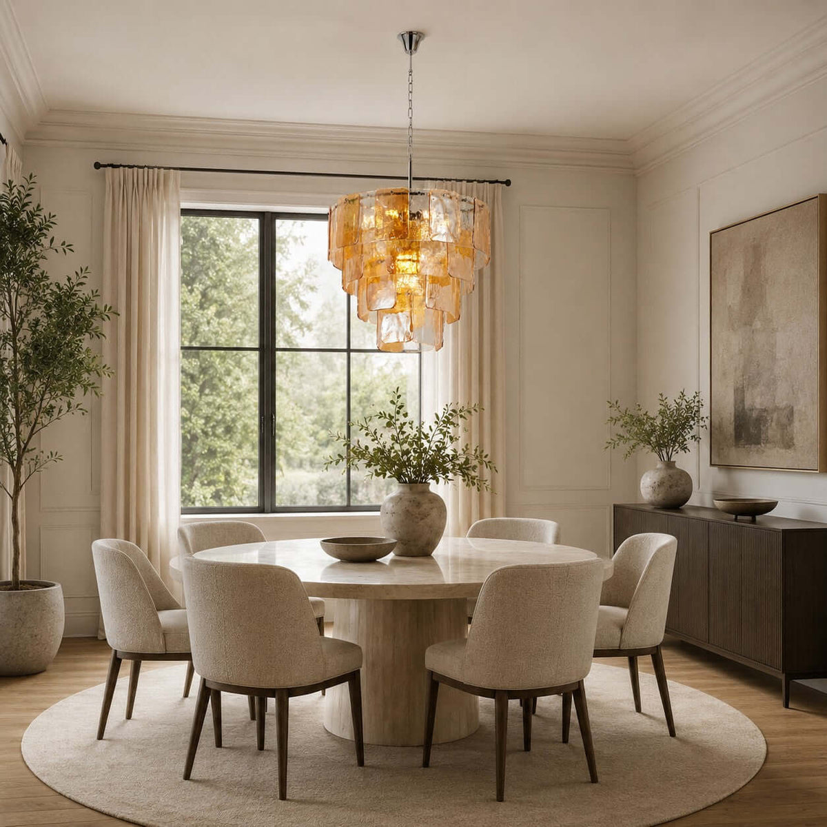 Layered Amber Glass Sculptural Chandelier – Glass detail 12