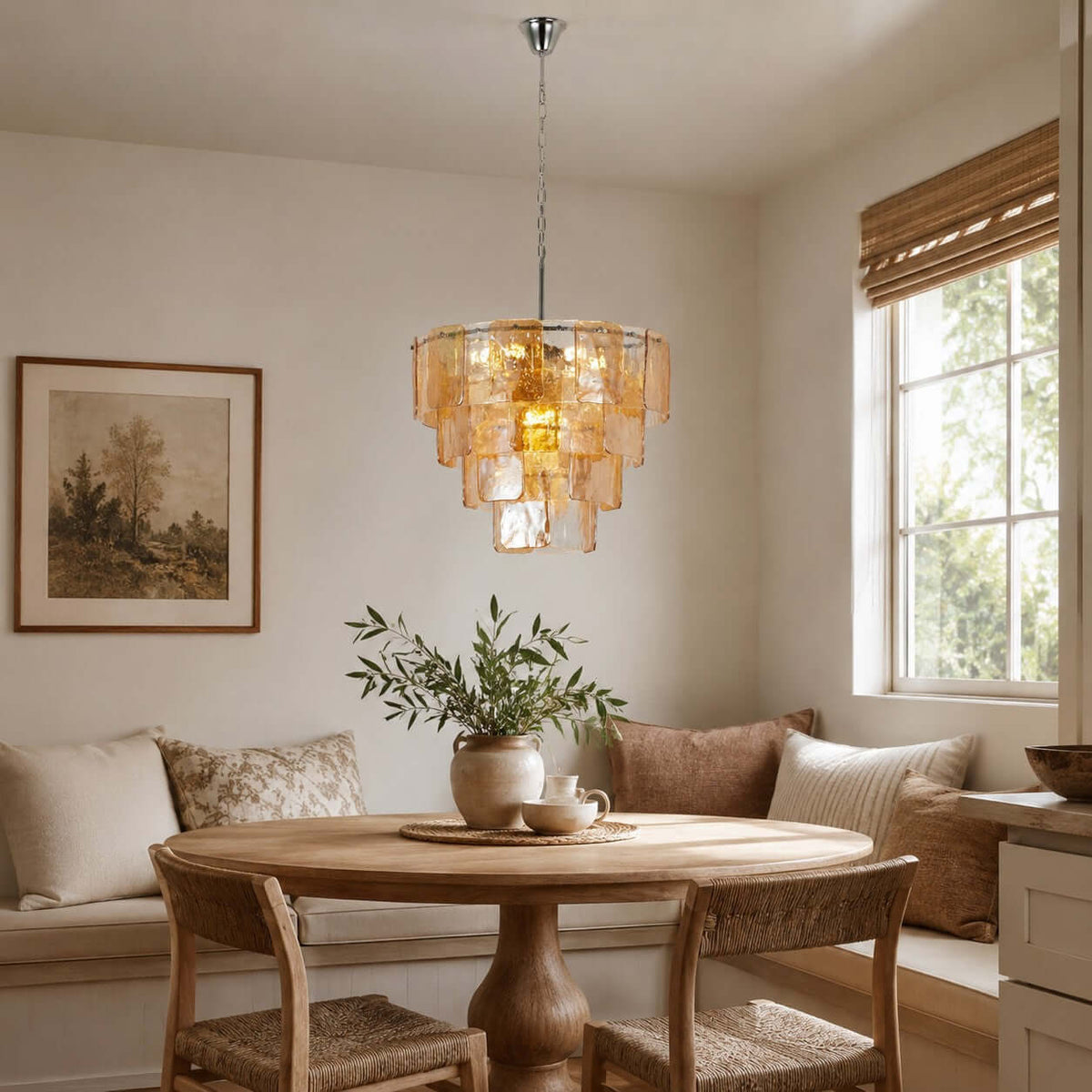 Layered Amber Glass Sculptural Chandelier – Glass detail 6