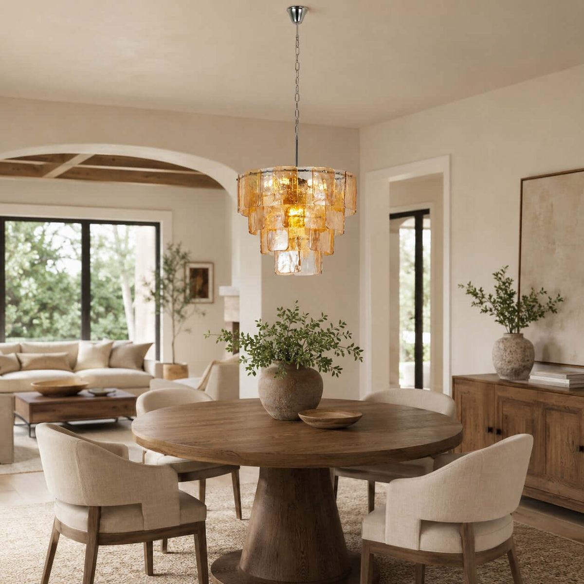 Layered Amber Glass Sculptural Chandelier – Glass detail 11
