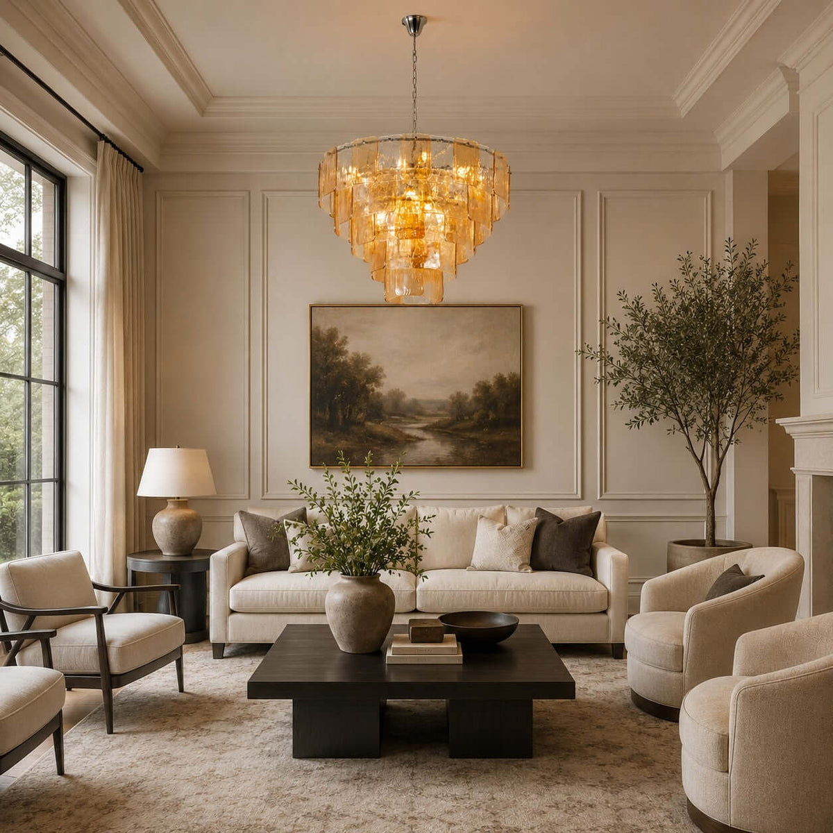 Layered Amber Glass Sculptural Chandelier – Glass detail 4