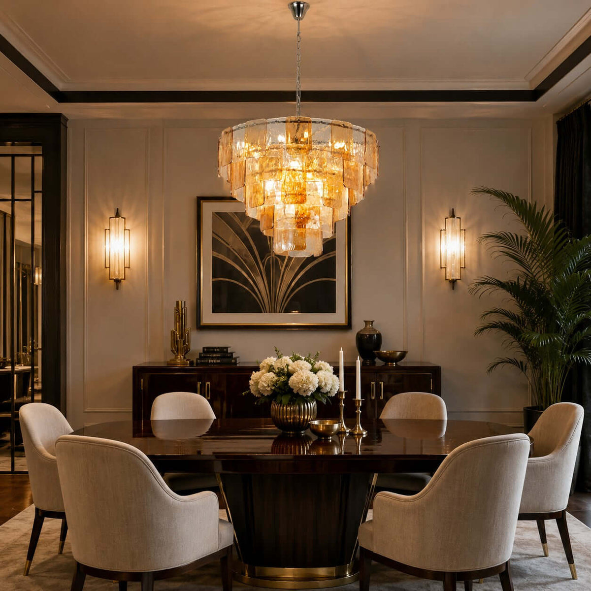Layered Amber Glass Sculptural Chandelier – Glass detail 16