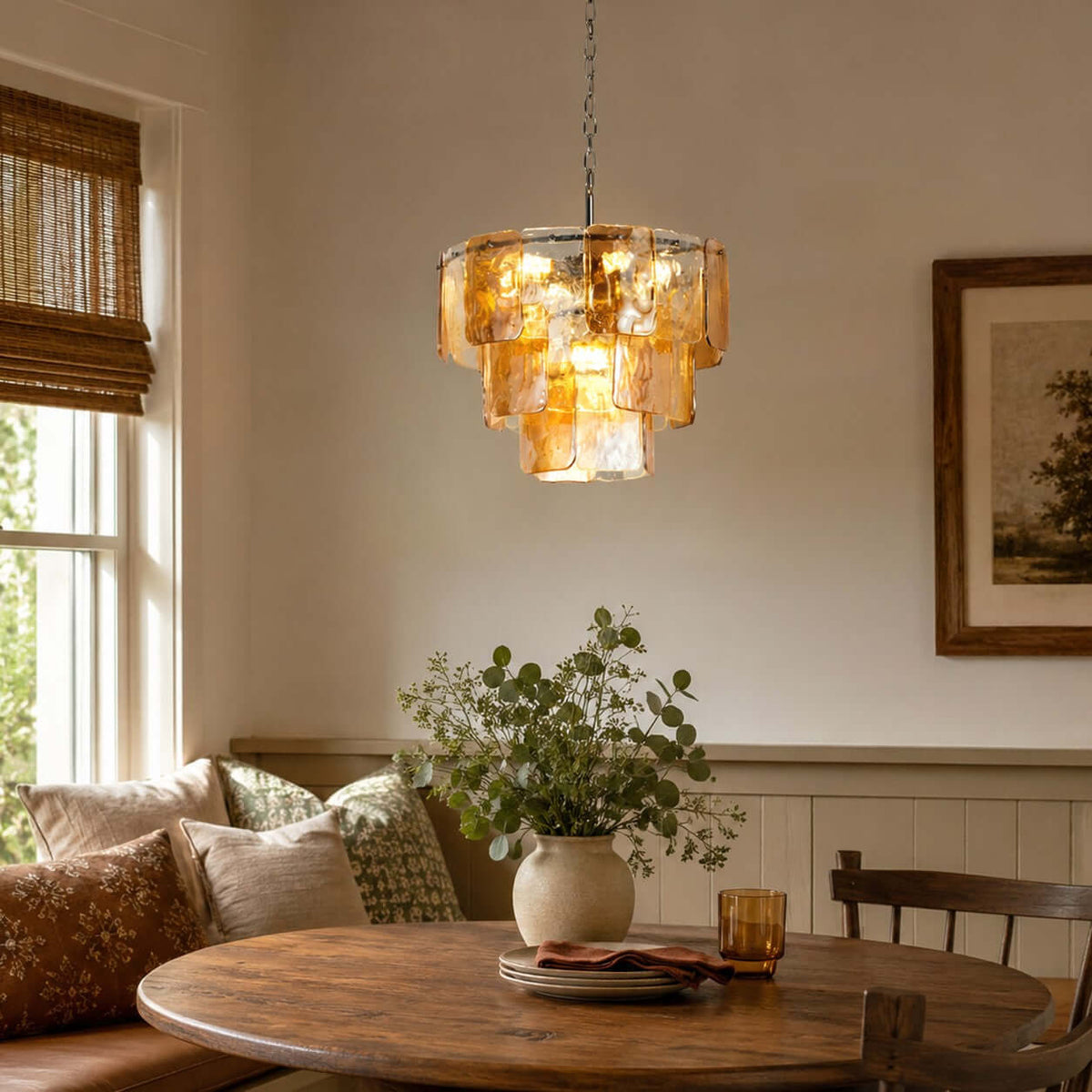 Layered Amber Glass Sculptural Chandelier – Glass detail 7