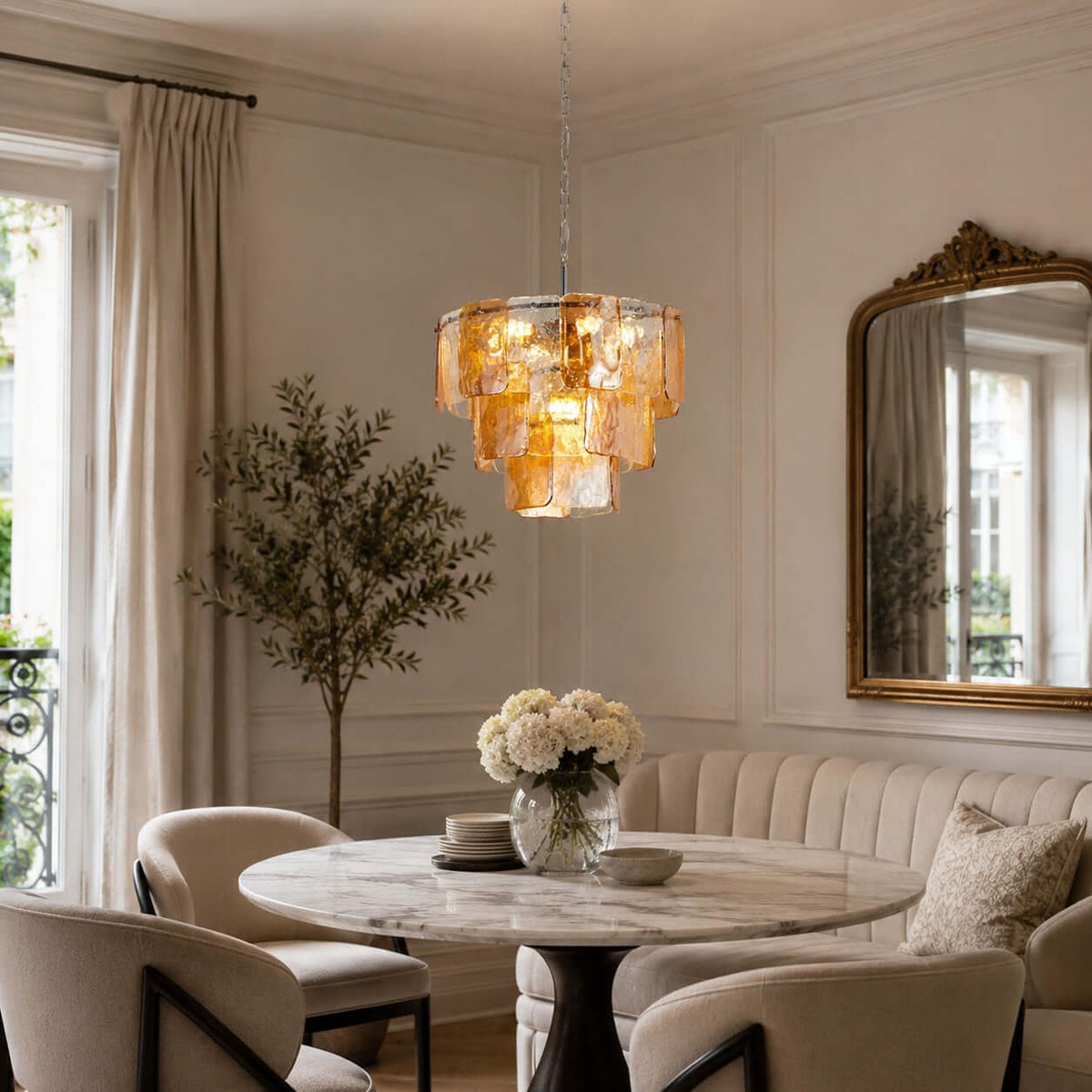 Layered Amber Glass Sculptural Chandelier – Glass detail 8