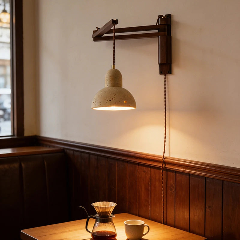 Natural Stone Wall Lamp Wooden Pole Can Rotate Light Reading