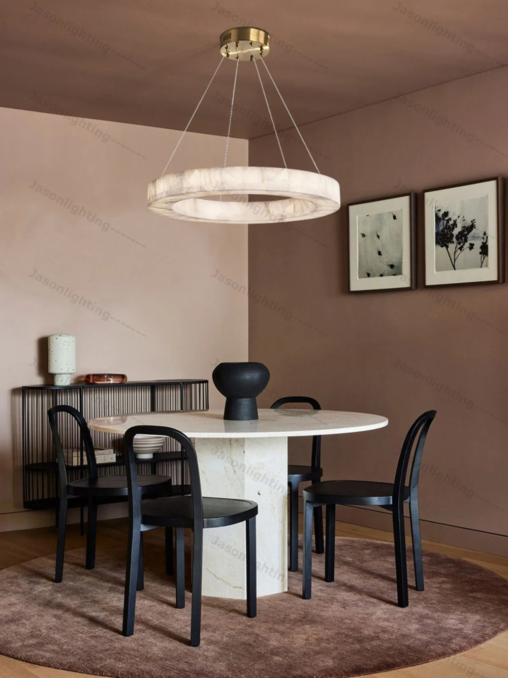 50-200CM Natural Marble Ring Pendant Light Alabaster