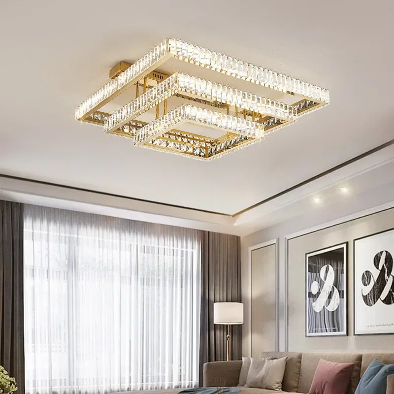 Living Room Crystal LED Ceiling Lamp Steel Smart Dimmable