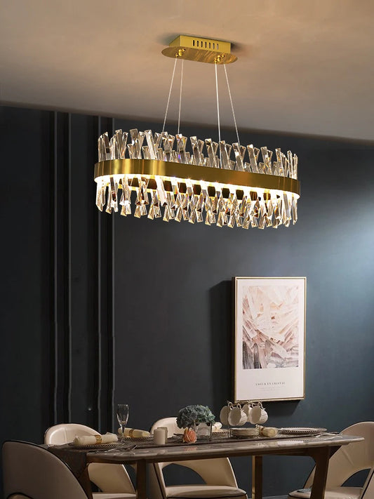 Dimmable LED 40-150CM Oval Gold Chrome Crystal