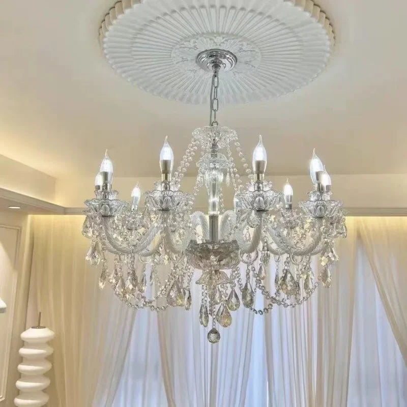 French Crystal E14 Candle Chandelier Living Room Glass