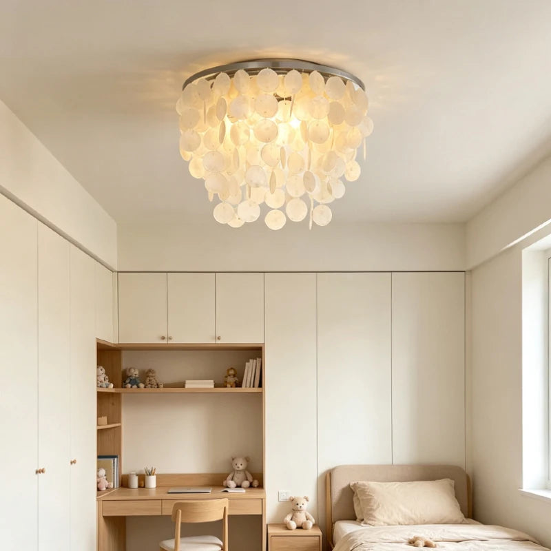 Romantic Shell LED Ceiling Light E27 Bulb Gold Metal Base